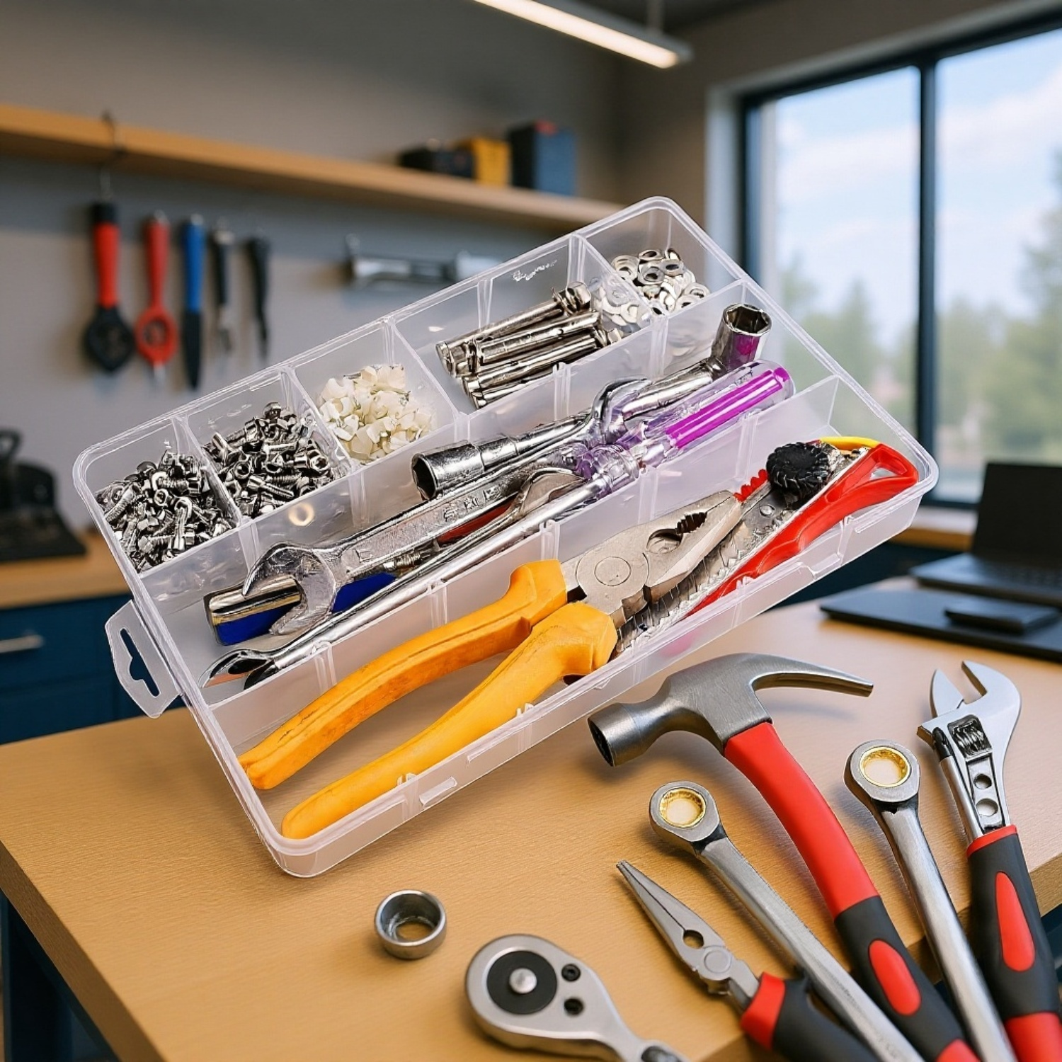 仕切りと透明な収納ボックスを備えたパッケージ