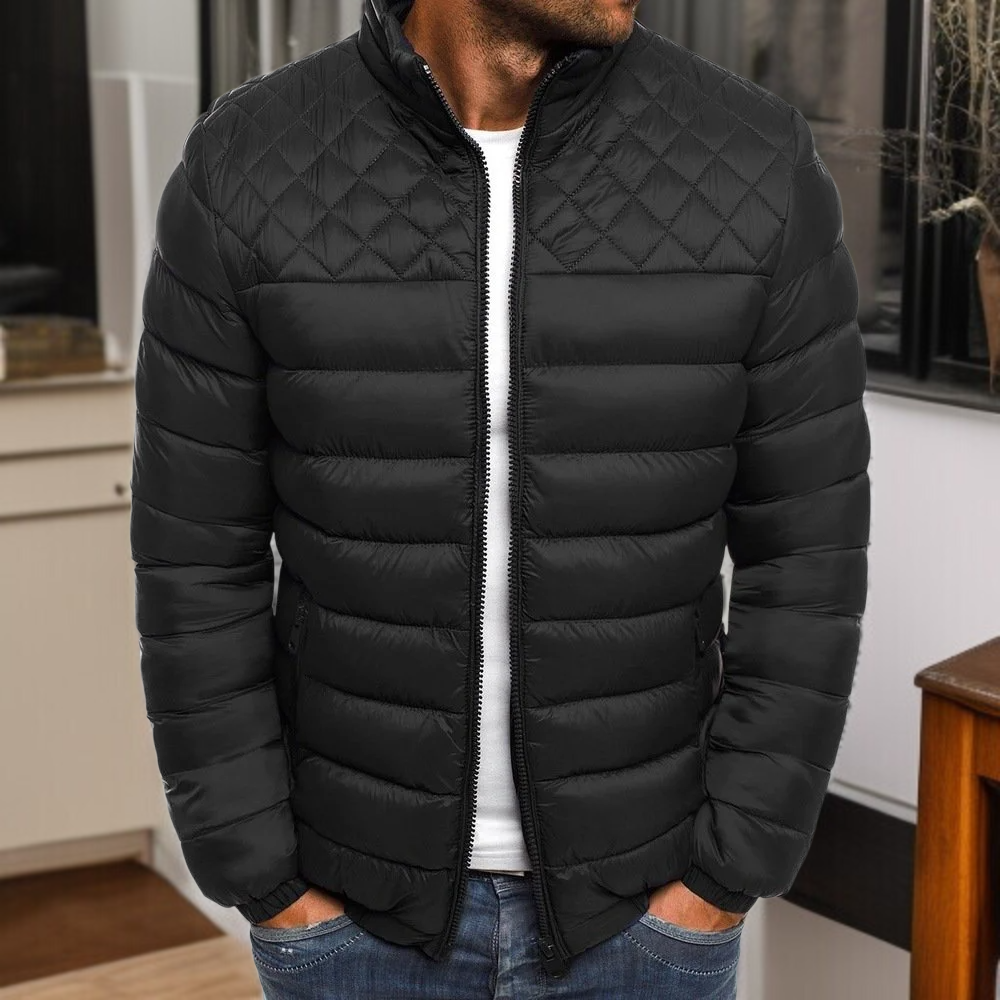남성 스탠카라 아가일 패딩 패션 추동 기모 패딩 남 퓨어 아가일 남성 스탠카라 패딩