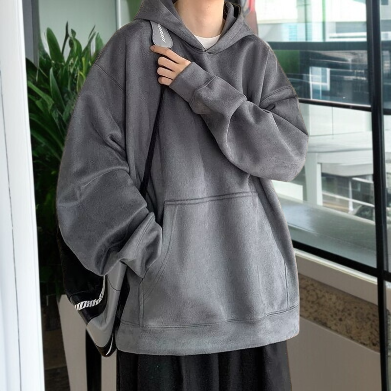 フード付きカップルスウェットシャツカジュアルレトロヘビーウェイトスエードルーズジャケット