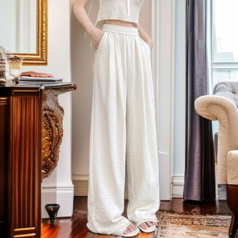 クリームムースヤマモト パンツ レディース 夏 カジュアル 多用途 ドレープ クリーム パンツ テクスチャード レイジー アイスシルク ワイドレッグパンツ