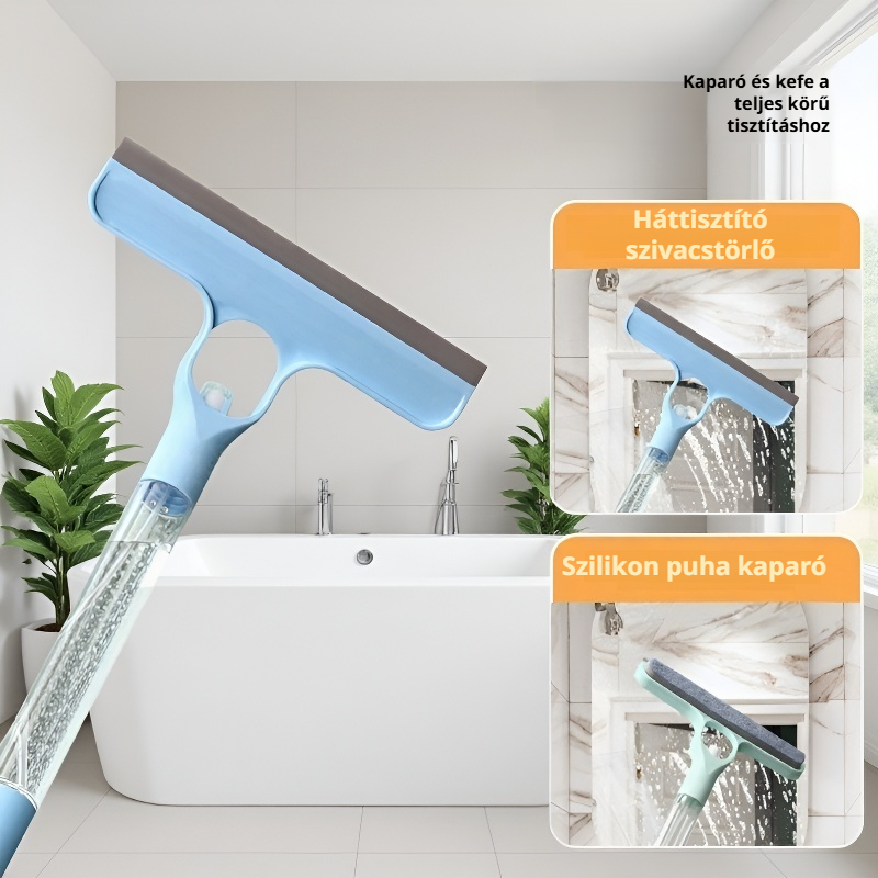 Kétoldalas permetező üvegtisztító, kihúzható nyéllel 