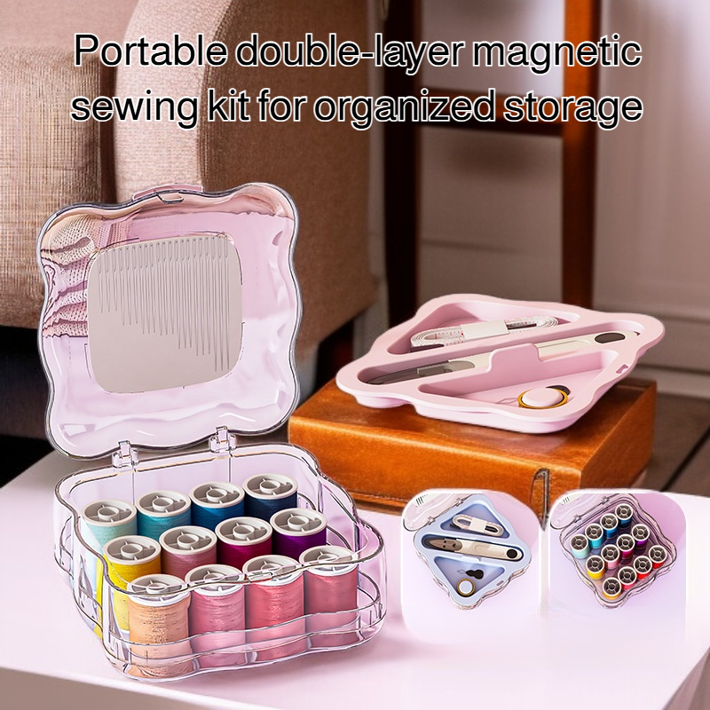 Portable double-layer magnetic sewing box