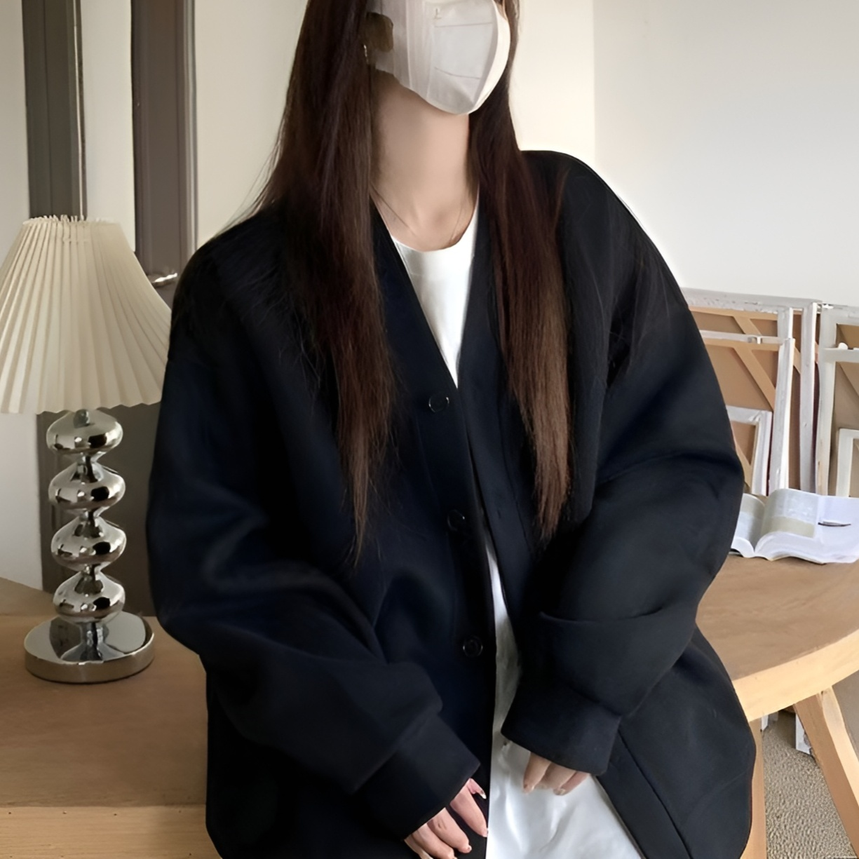 レディース韓国風Vネックカーディガン 三色 スウェットアウター 2024年春秋新作