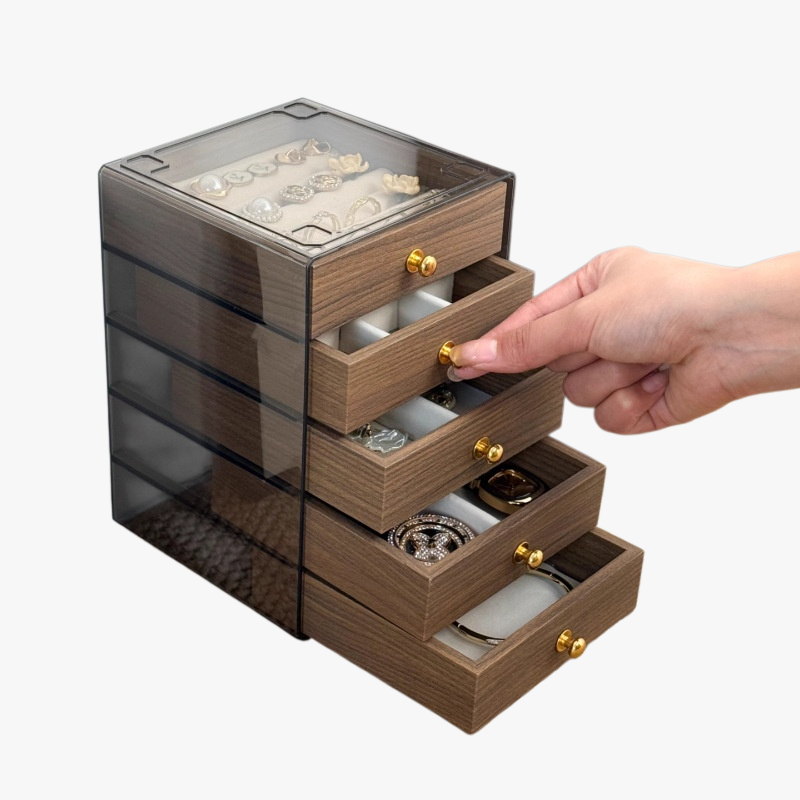 Caja Organizadora de Joyas de Mano de Nogal, Multinivel