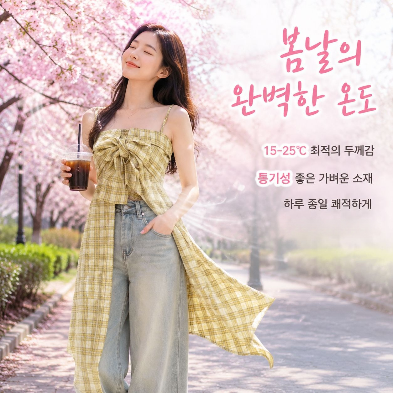 부드러운 체크 투피스 튜브톱