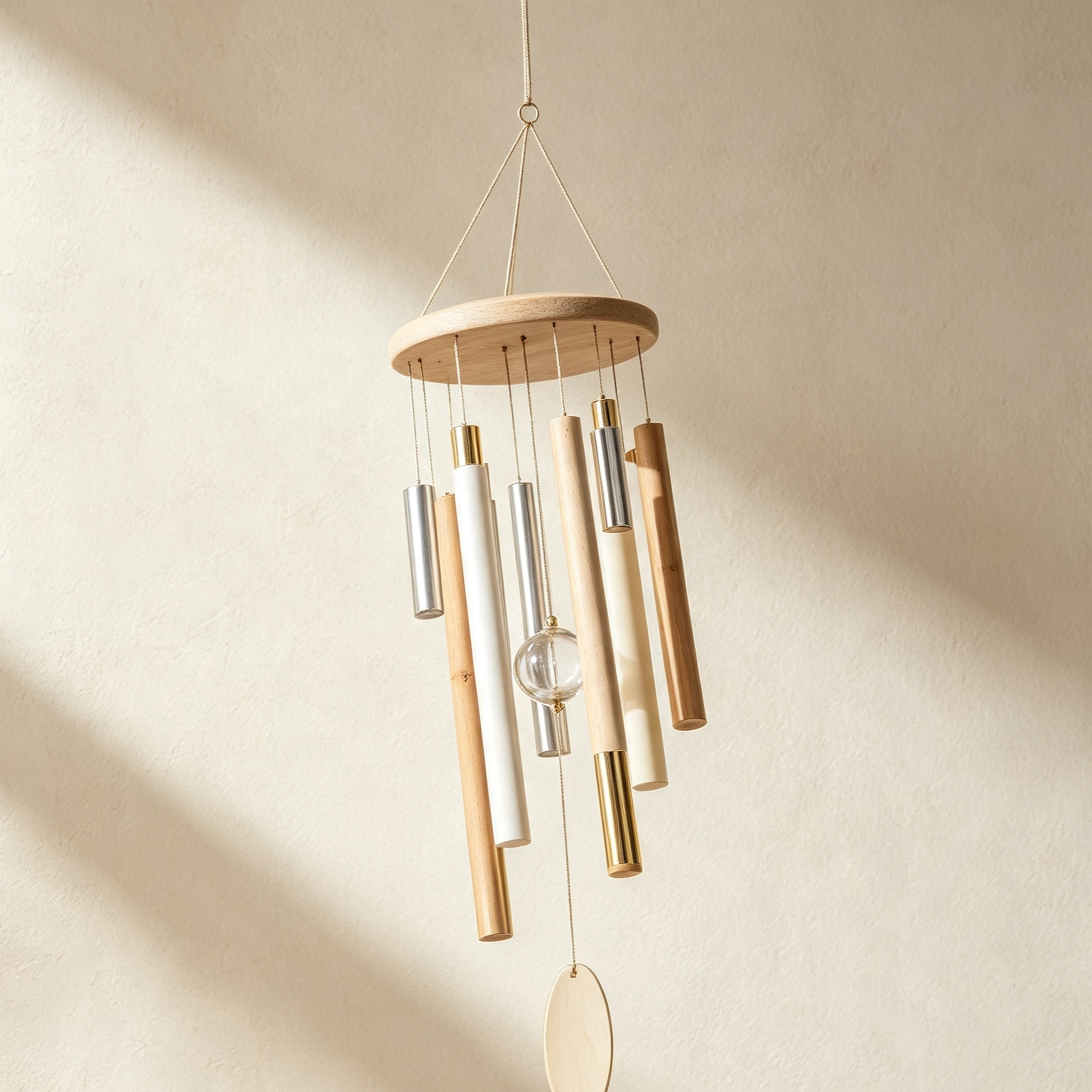 Bamboo, wood and metal wind chimes (2 pieces)