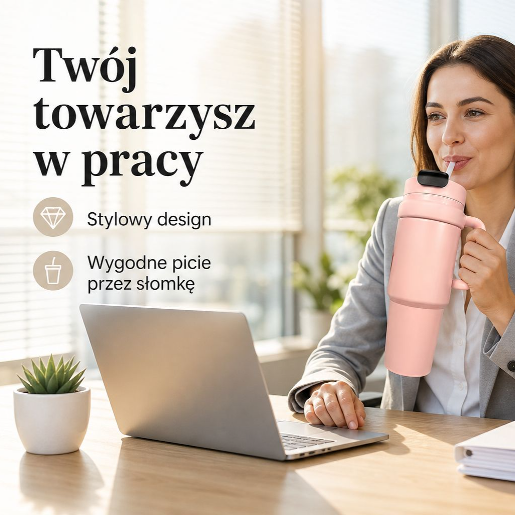 Stylowy kubek termiczny dla kobiet o dużej pojemności – idealny do biura
