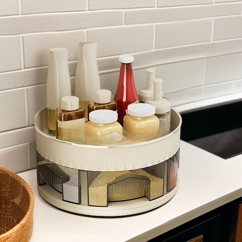 กล่องเก็บของเครื่องปรุงสองชั้นสำหรับวางบนเคาน์เตอร์ครัว