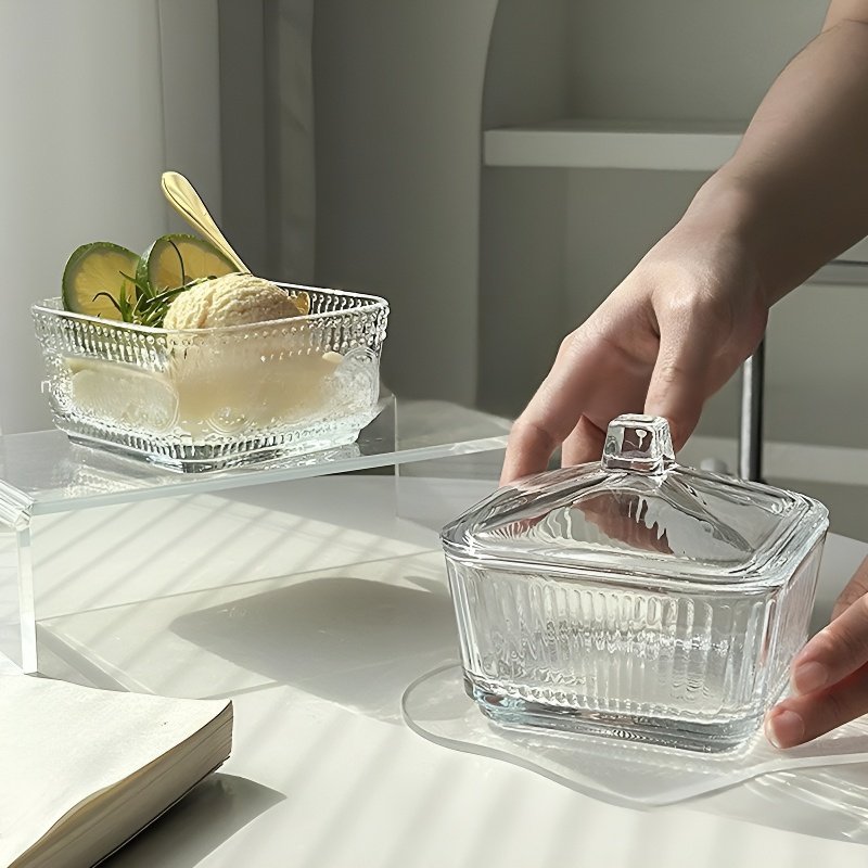 家庭用小型四角ガラスシリアルボウル デザート・フルーツボウル