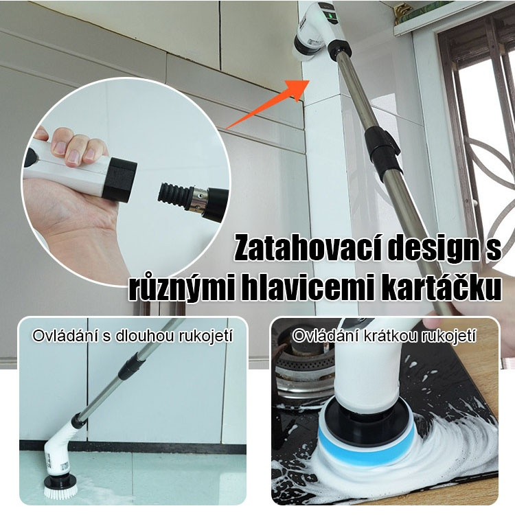 Bezdrátový elektrický čisticí kartáč s dlouhou rukojetí
