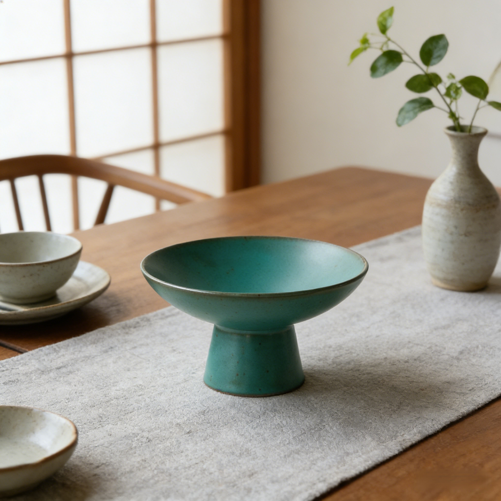 茶點盤陶瓷家用粗陶高腳幹果盤