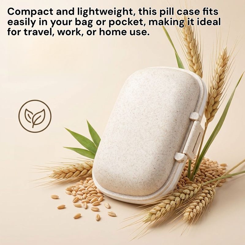 Wheat Straw Portable Moisture-Proof Pill Case with Compartments
