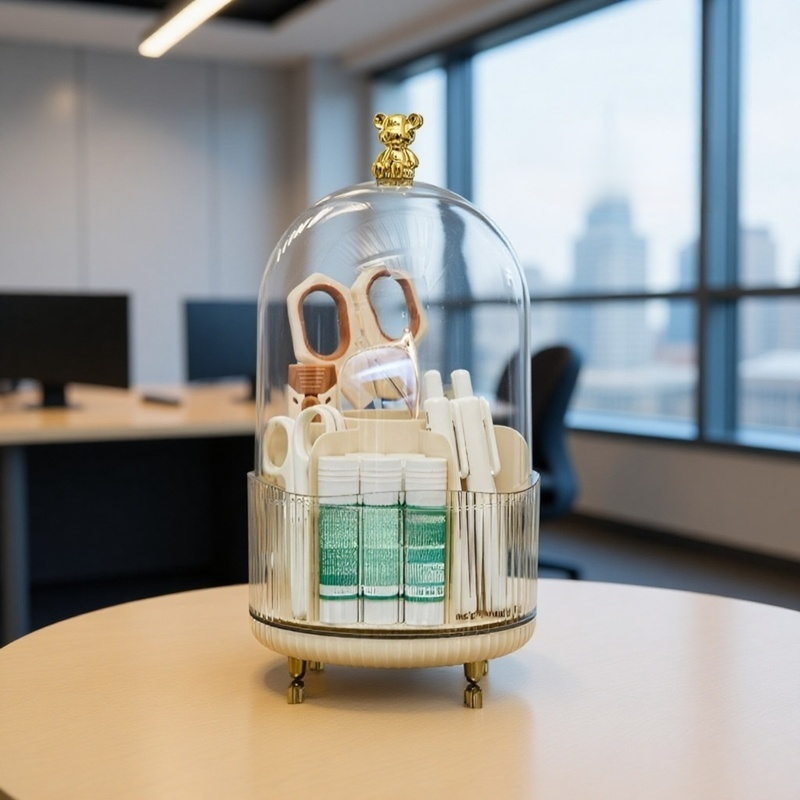 Organizador de maquillaje de escritorio, soporte rotatorio de oso para lápices de cejas,