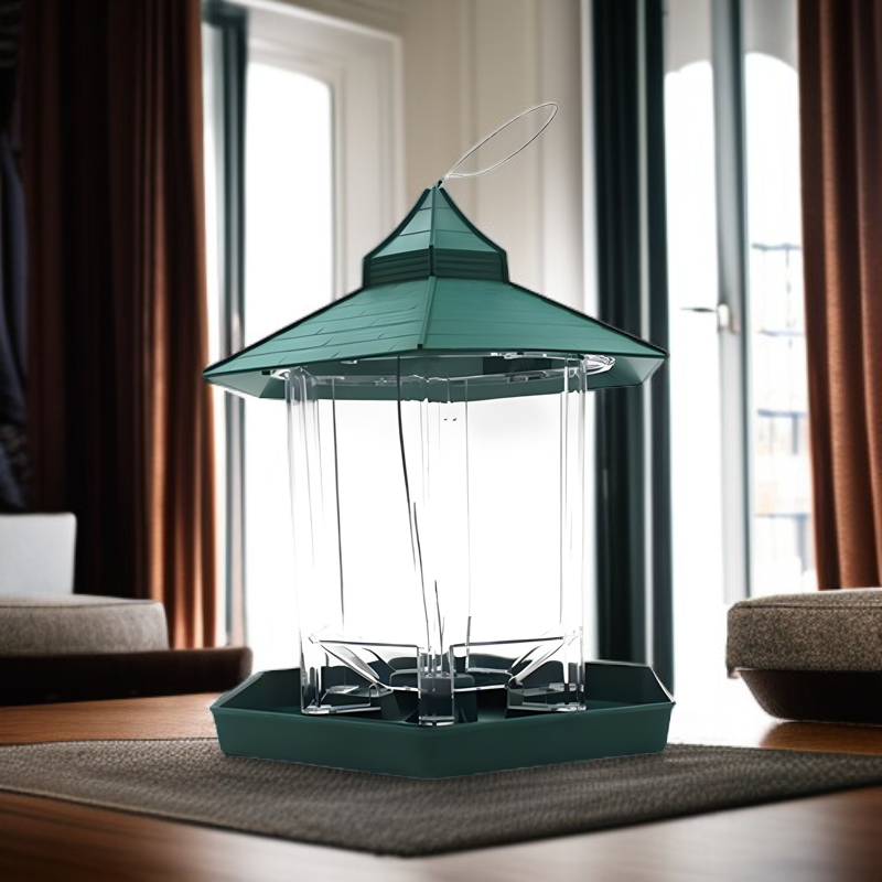Green pavilion style bird feeder cage
