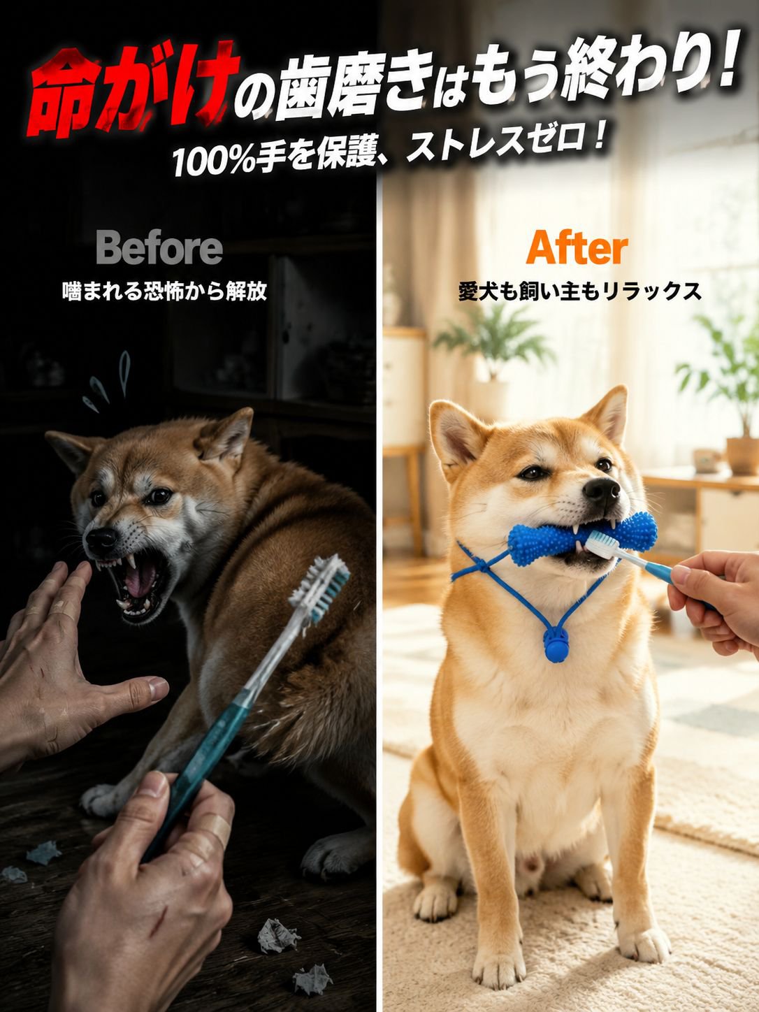 【獣医師監修】もう噛まれない！安全ハミガキサポーター（噛みつき防止・お留守番ストレス解消・55g軽量安全PVC）