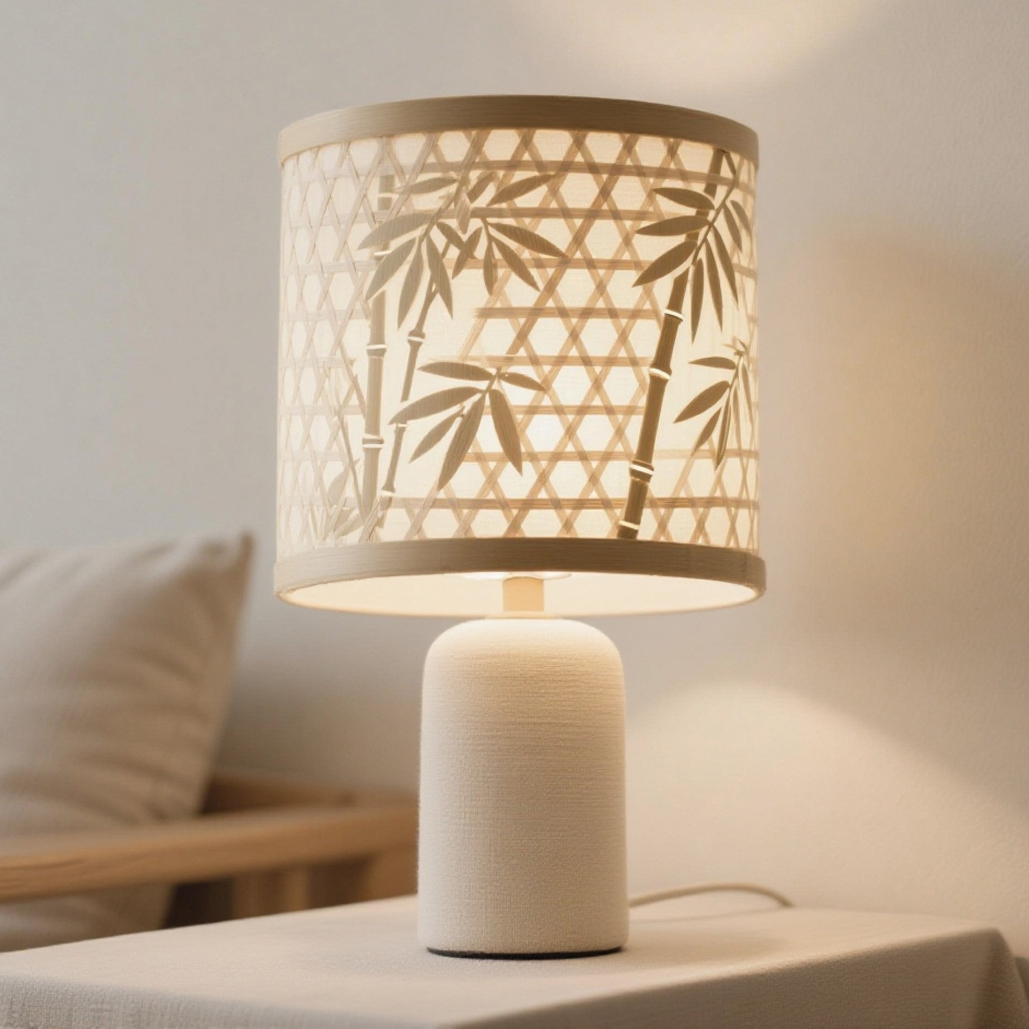 โคมไฟตั้งโต๊ะสไตล์มินิมอลทำจากไม้ไผ่