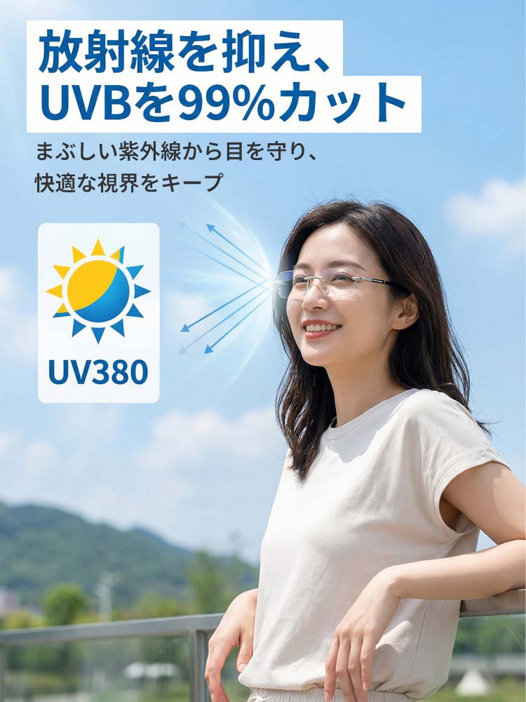 フチなしチタン調光老眼鏡