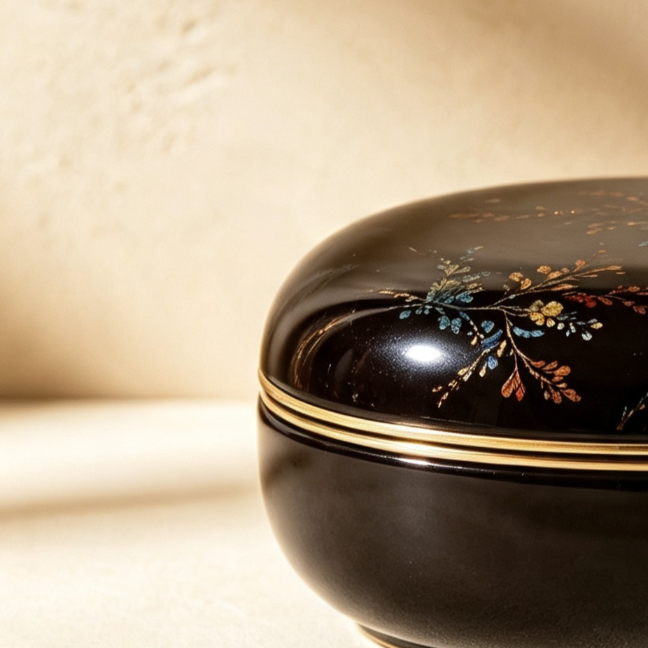 Lacquerware painted jewelry box (2 pieces)
