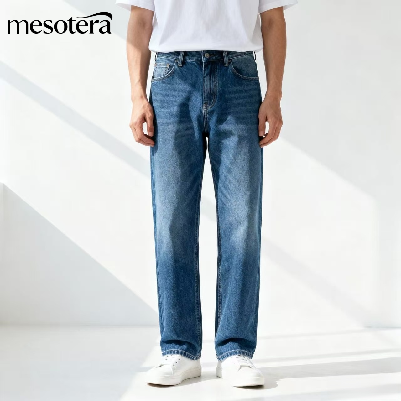 メンズジーンズ、ヴィンテージ風ダメージ加工、万能パンツ