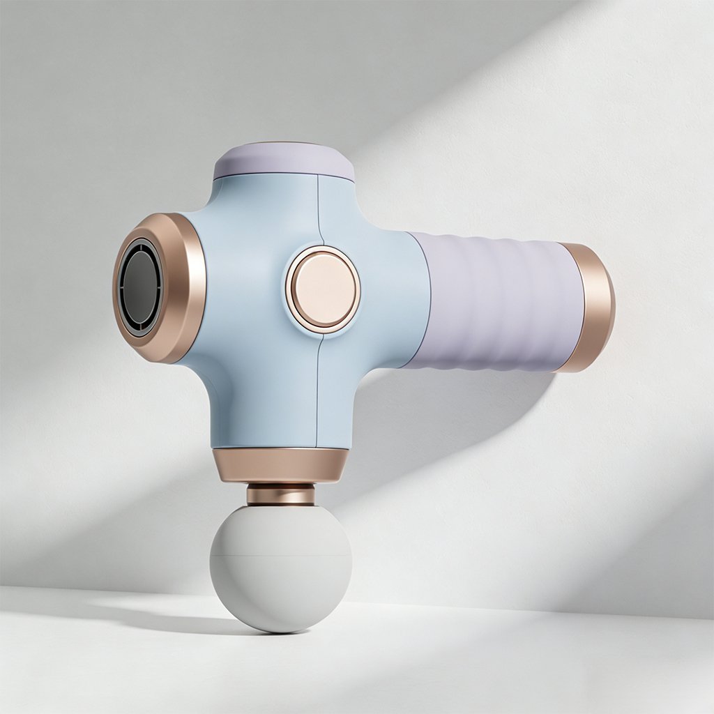 여러 가지 마사지 헤드와 마사지 건 구성