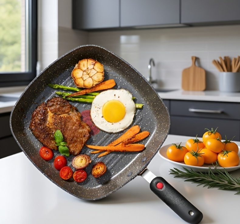 Detalle del mango ergonómico de la sartén Maifan