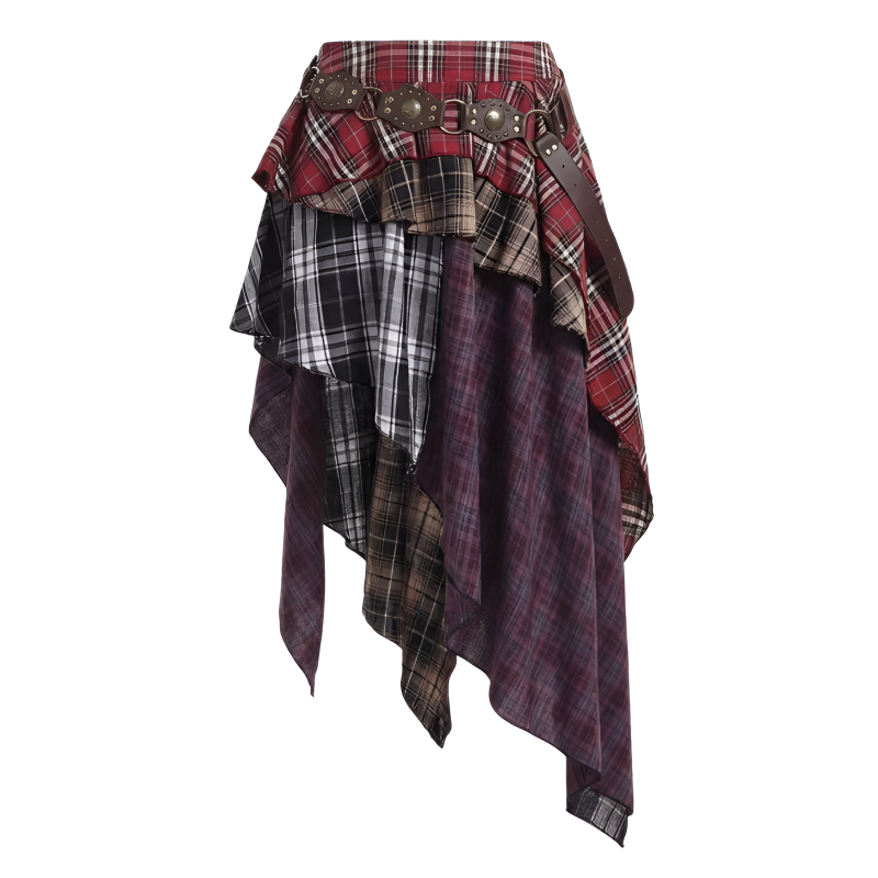 Retro Asymmetrical Plaid Skirt