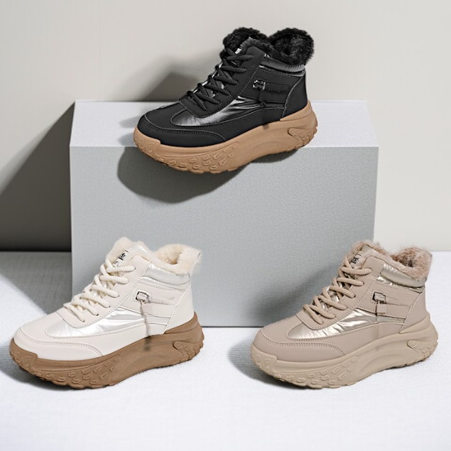 フリース裏地、滑り止め、防水ダウンレザーを使用した、身長アップ効果のあるレディースブーツ