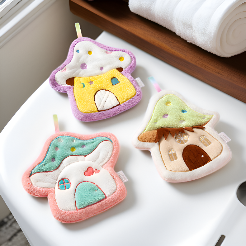 キュートなキノコハウス吸水コーラルフリース掛けタオル