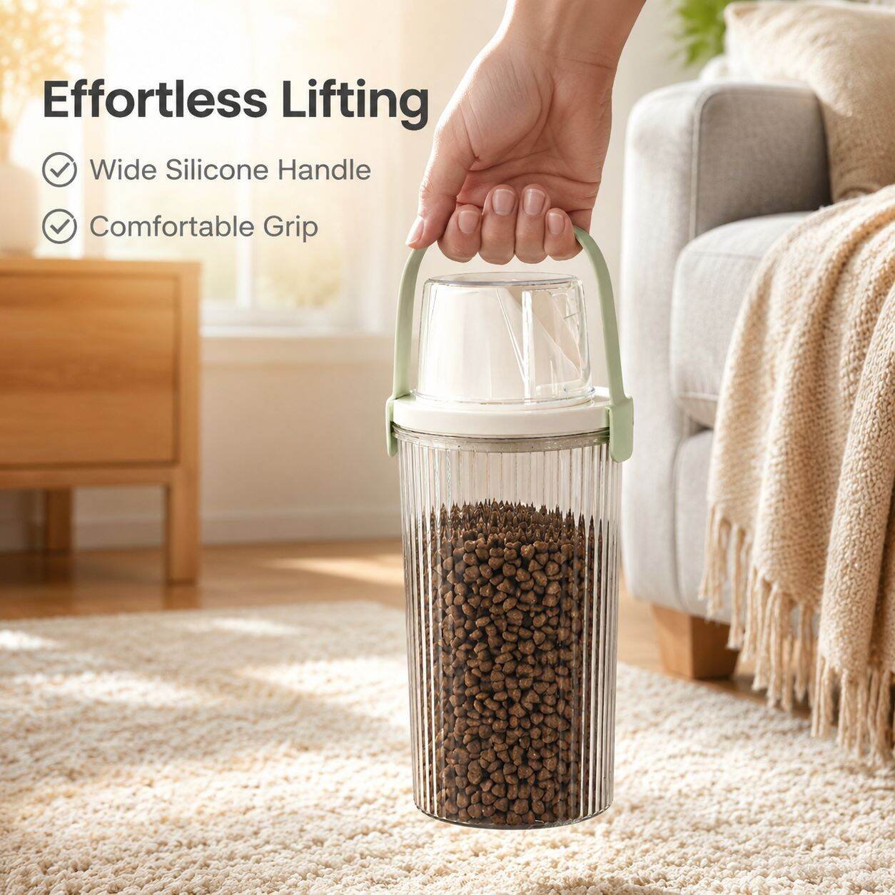 Pet Food Storage Barrel with Measuring Cup, Controllable Dispensing