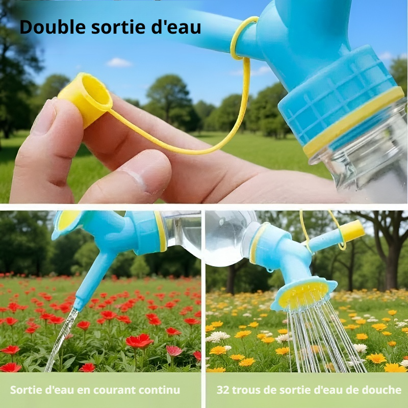 Vue rapprochée du pommeau d'arrosoir double tête