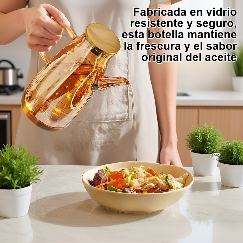 Botella de aceite de vidrio para la cocina del hogar.