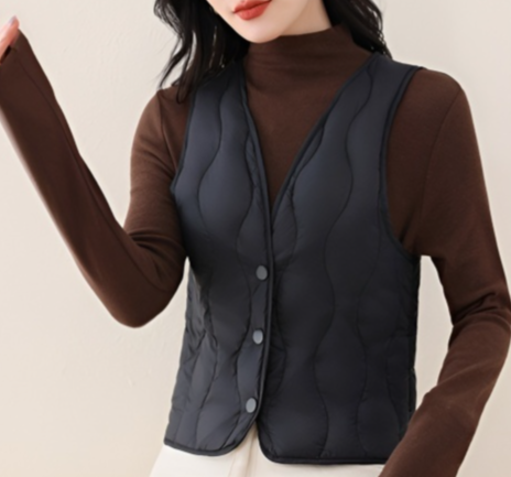 新しい冬スタイルの女性のダウンシルクベスト、軽量で暖かいフリースベスト、ショートベスト、インナーレイヤー