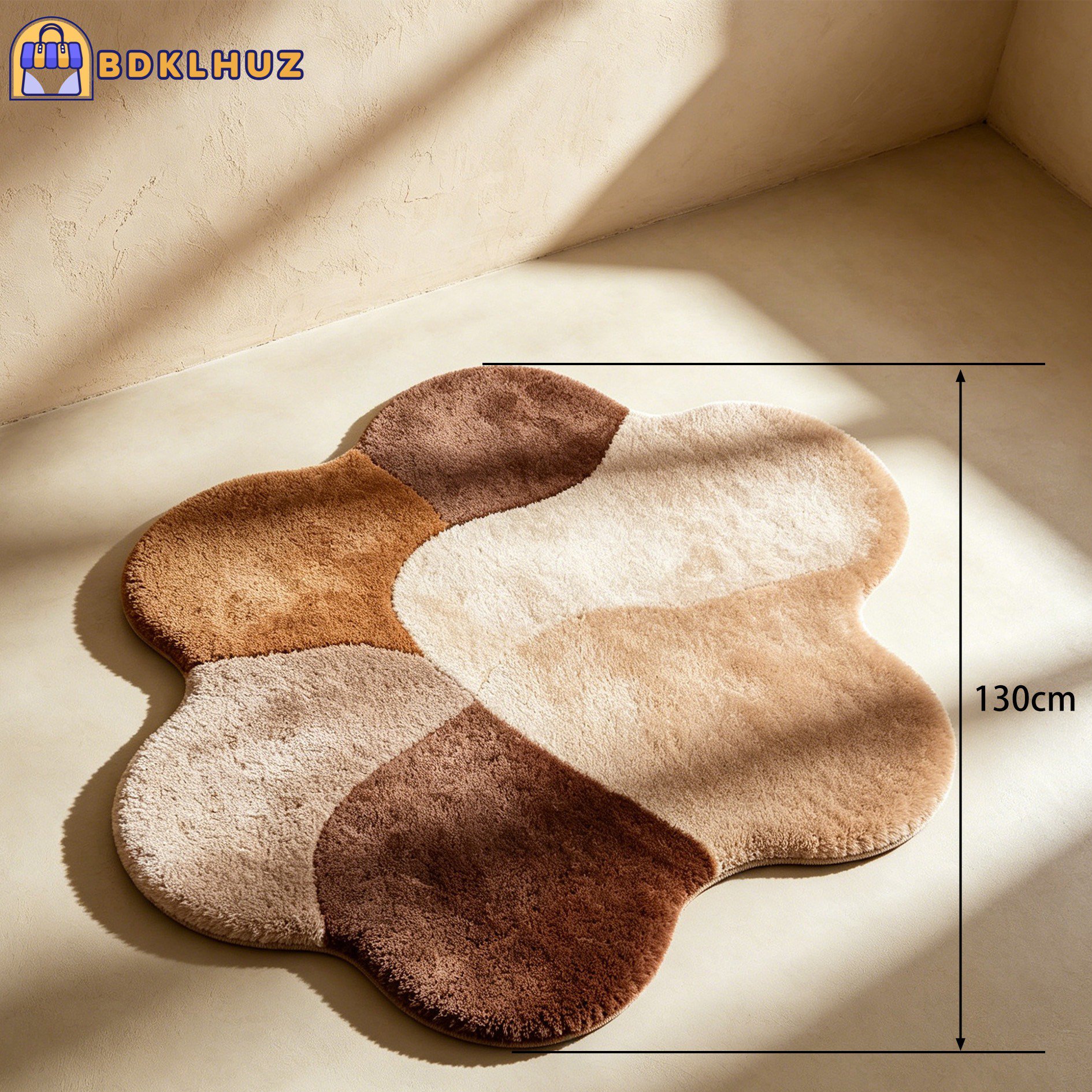 Soft and durable irregular rug on wooden floor