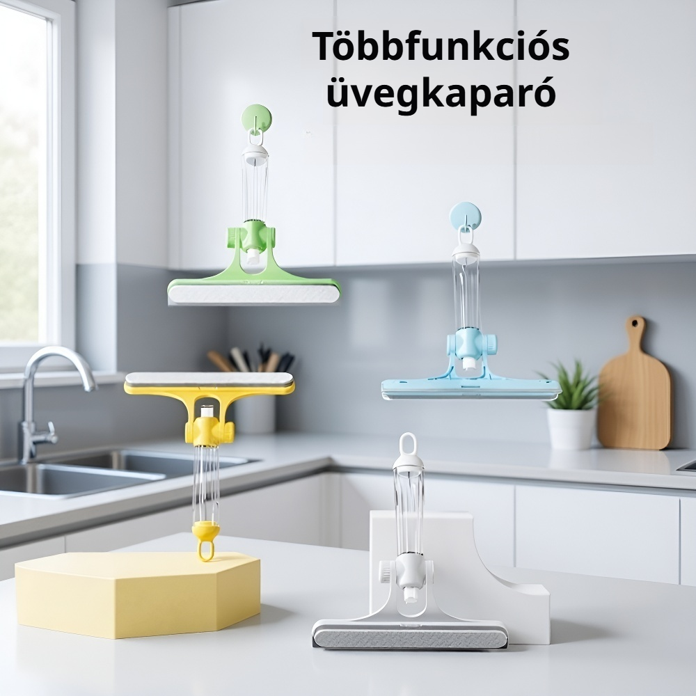 Multifunkciós üveg lehúzó, integrált permetező palackkal