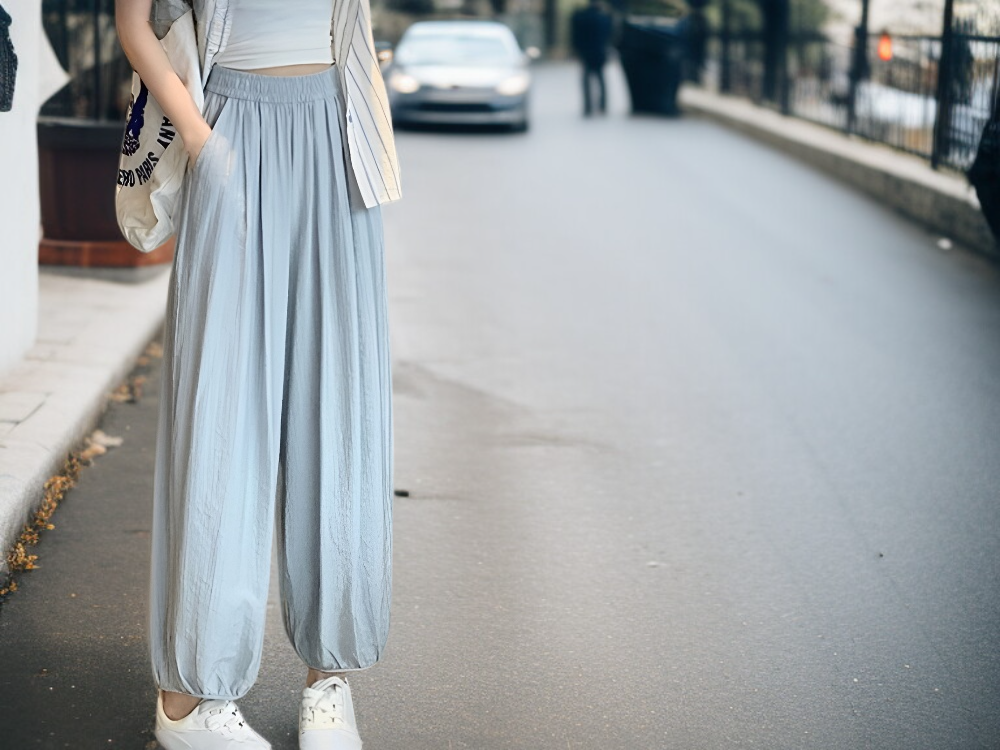 여성 얇은 배기 팬츠 드롭 박시 빅사이즈 패션 아이스 벌룬 팬츠 캐주얼 배기 팬츠