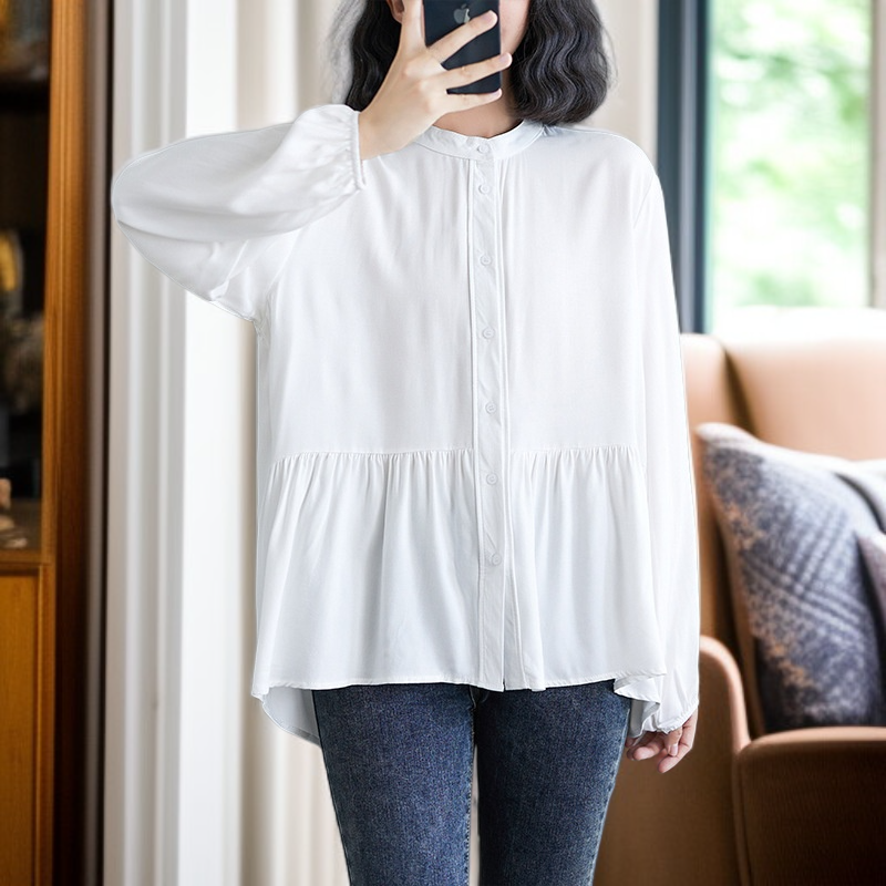 実物大サイズ女性用長袖シャツ 2023秋冬 バルーンスリーブ ぽっちゃりMM体型 韓国風人形長袖シャツ