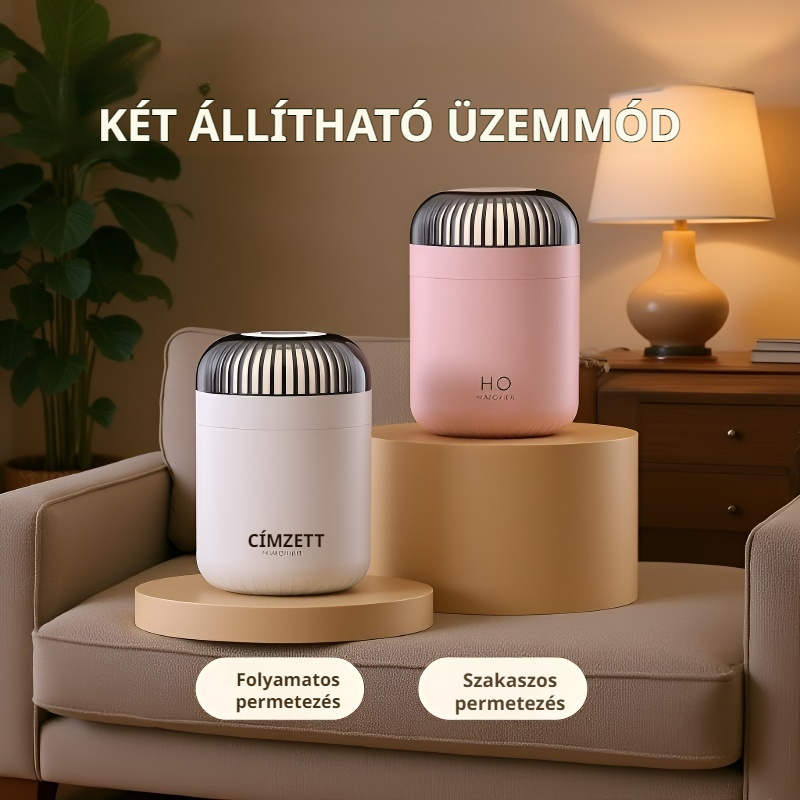 Mini párásító háztartási használatra, nano vízpára, kétféle állítható mód, levegőtisztító funkcióval