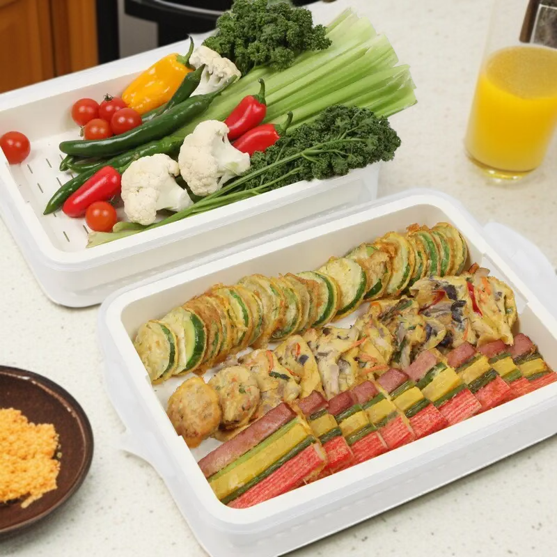 Airtight Grain Heating Plastic Container with Fruit Lid for Refrigerator Storage