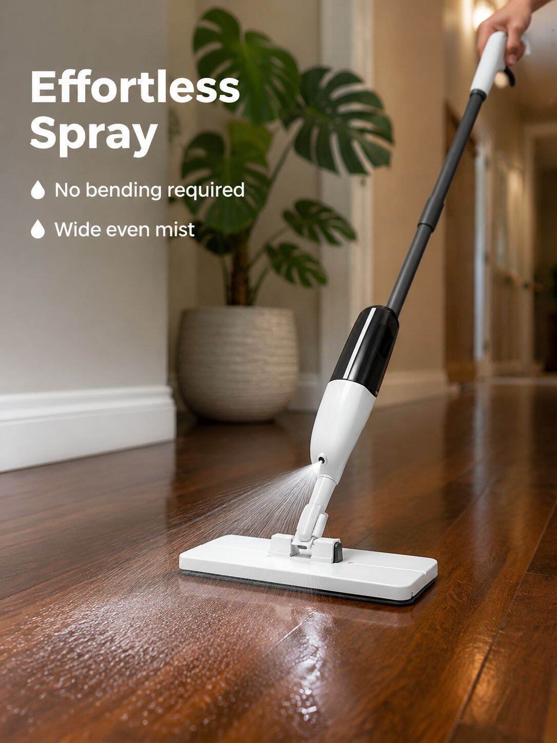 Household Hands-Free Spray Flat Mop with Cloth Clip, Dry and Wet Dual-Use Cleaning Mop
