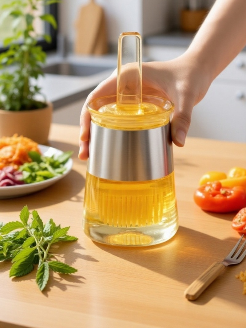 料理中にオイルを塗るブラシの使用例