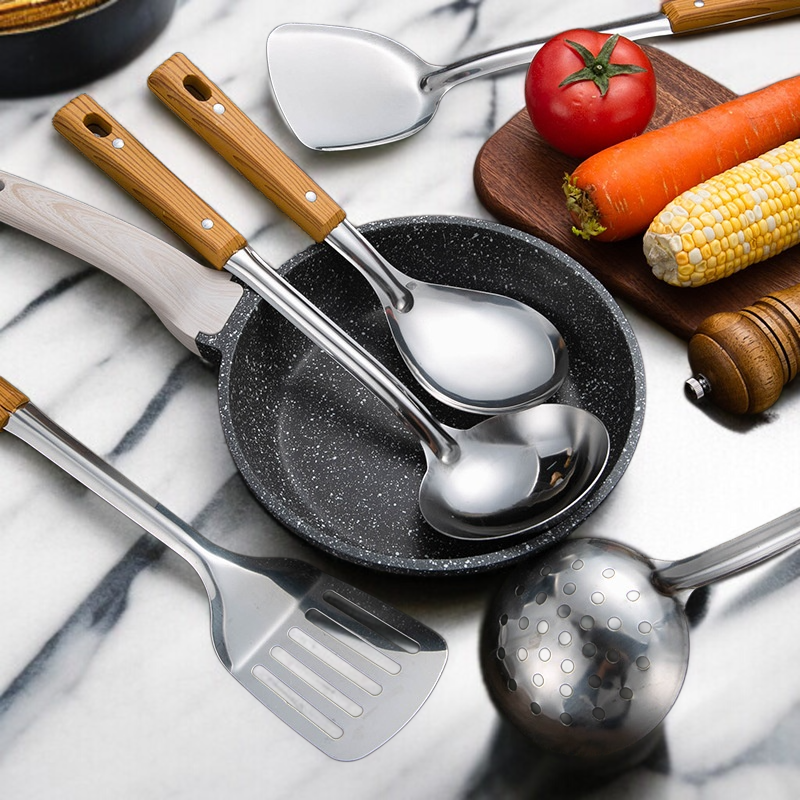 Lot de 3 ustensiles de cuisine en acier inoxydable épaissi, poignées isolantes