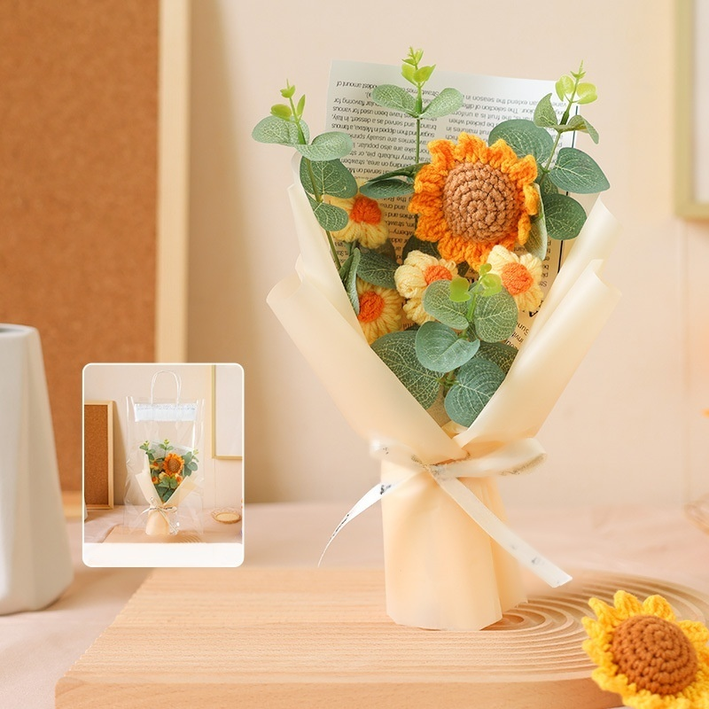 Knitted Artificial Rose and Sunflower Bridal Bouquet