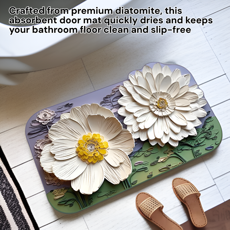 Bathroom Diatomite Absorbent Non-slip Door Mat Home Entrance Oil Painting Lotus Mat