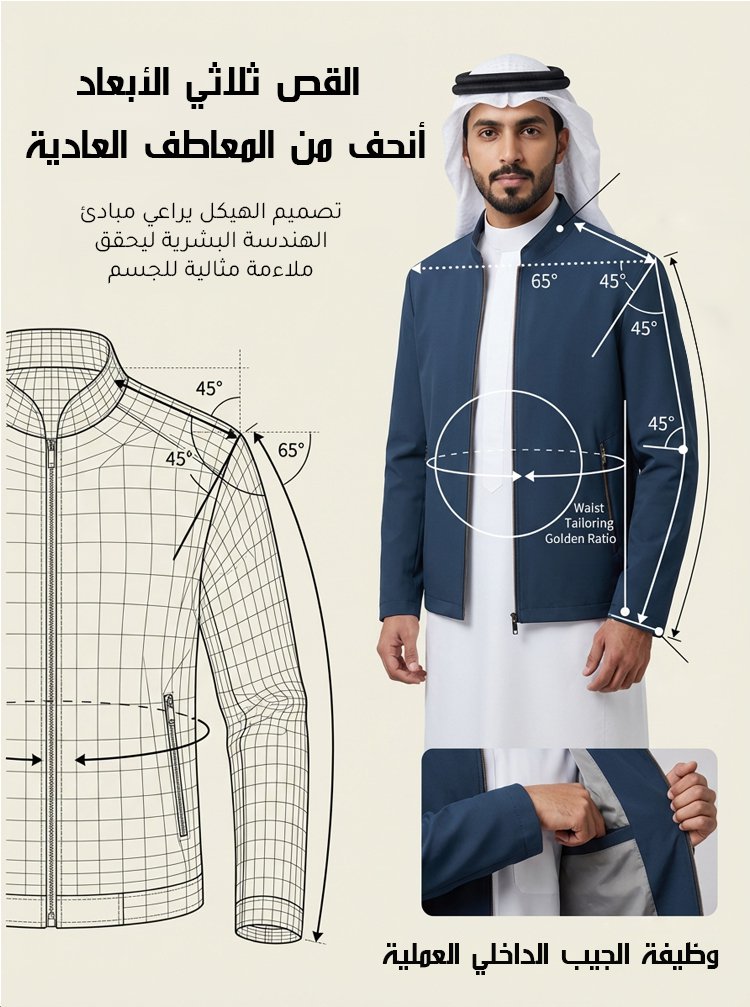 (قابل للارتداء من الجهتين) جاكيت رجالي مقاوم للرياح والماء وياقة واقفة