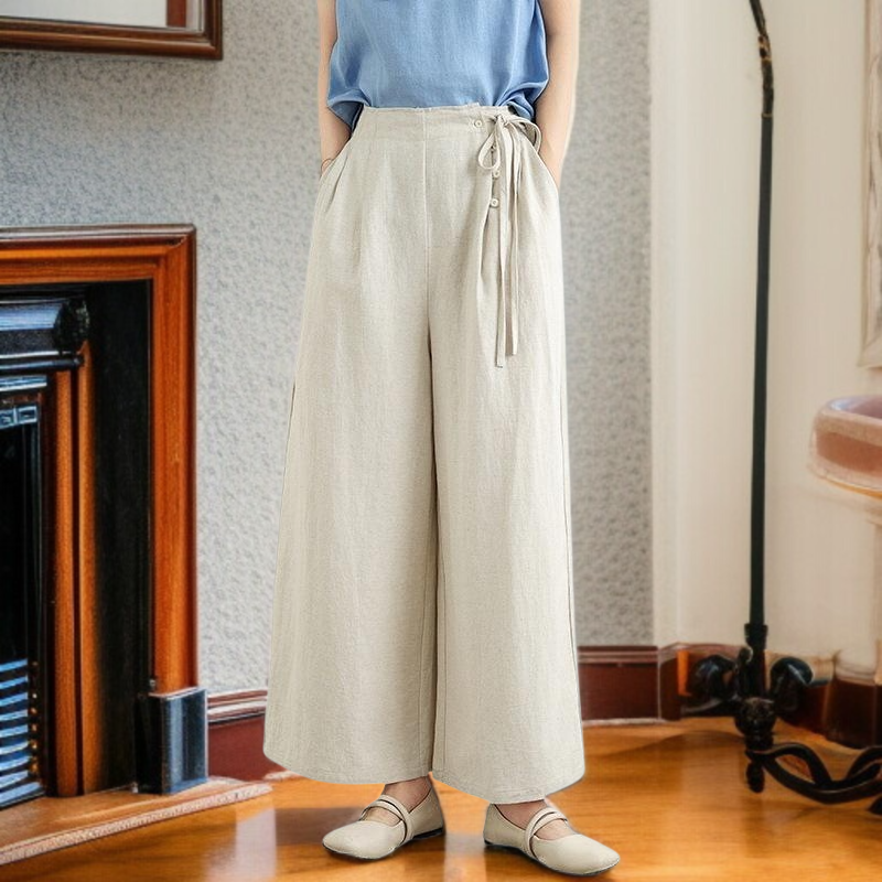 여름 얇은 면 마 문예 와이드 일자 와이드 팬츠 9부 캐주얼 바지 여#760