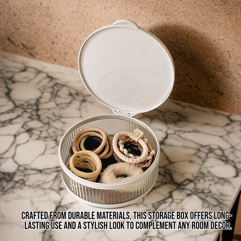 Elegant round hair accessory storage container with secure lid