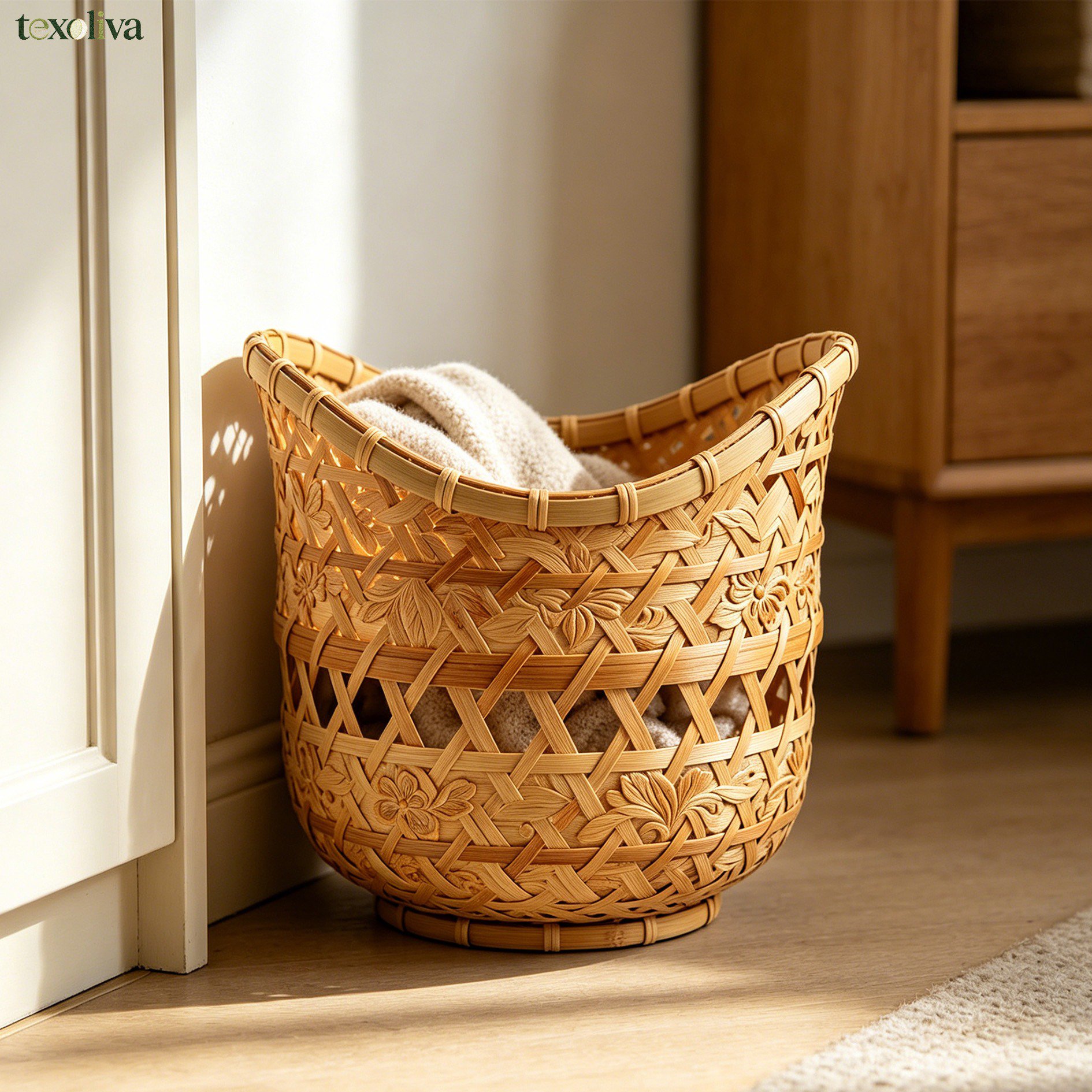 Handmade bamboo wall hanging basket