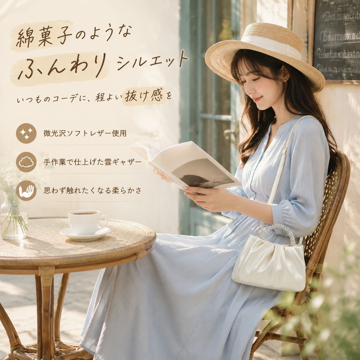 トレンドプリーツパールクラウドミニバッグ レディース