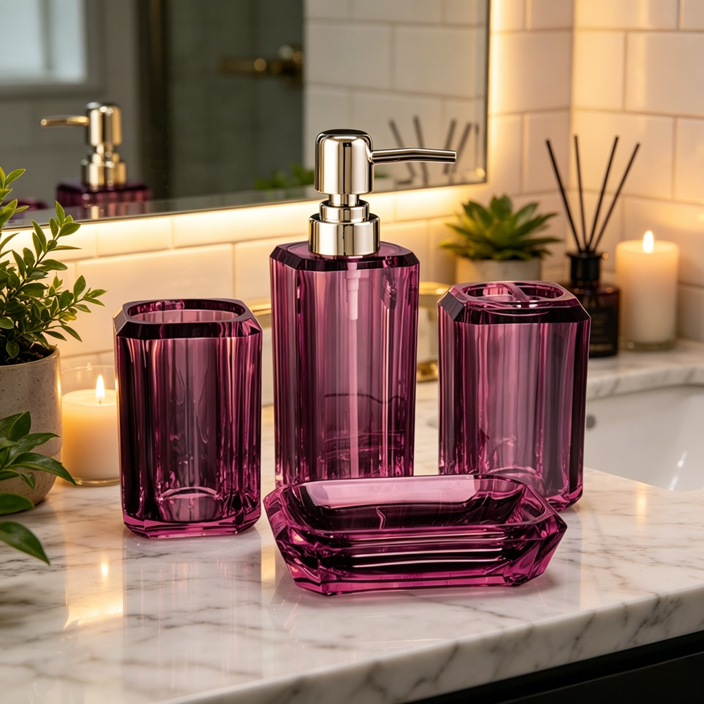 Lot de bouteilles de salle de bain en acrylique et boîte à savon