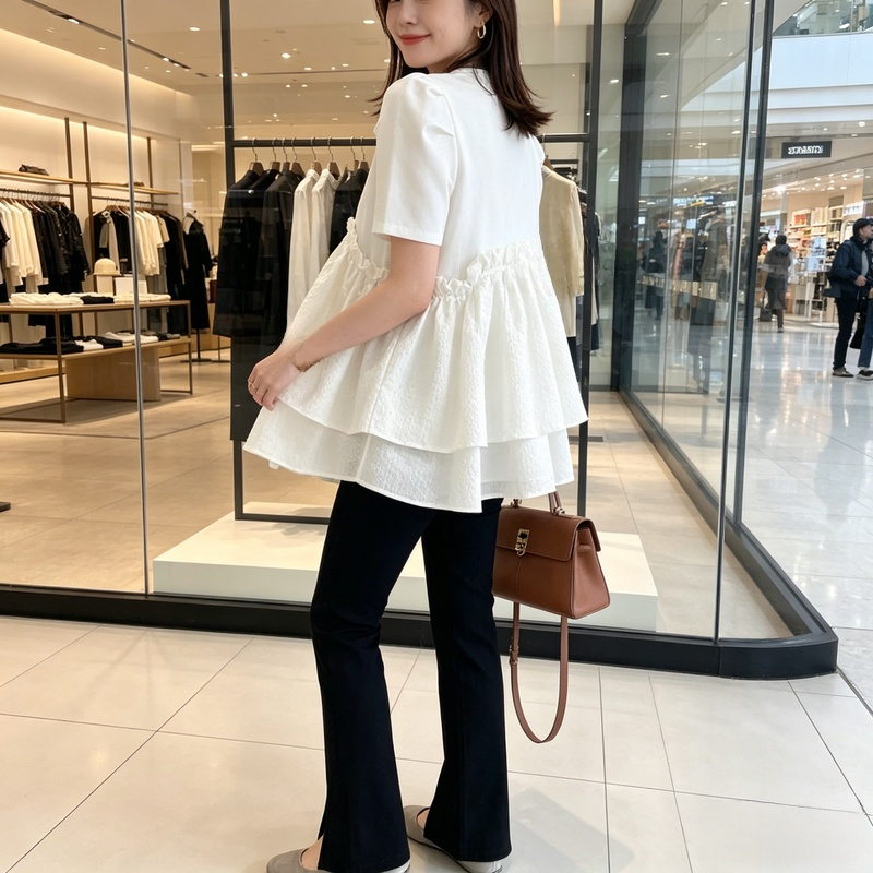 モダンスタイル細見え半袖ワンピース